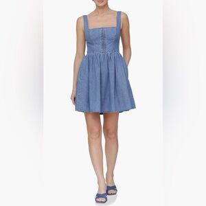 Avec Les Filles Light Blue Denim Mini Dress